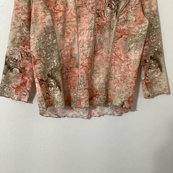 Vintage Y2K Pink Tan Lace Corset Style Regency Fairycore Fairy Boho Blouse XL - Picture 3 of 8
